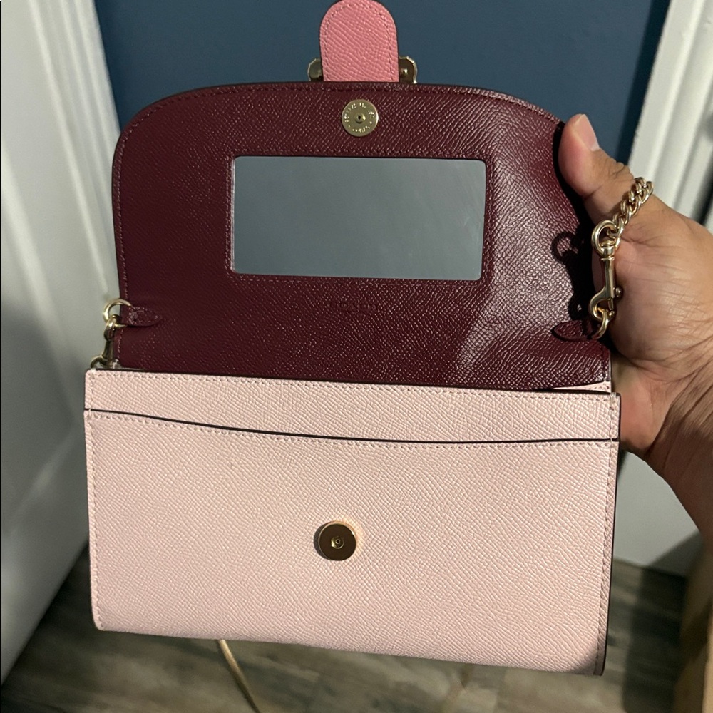 Coach Two-Tone Pink Leather Crossbody with Jeweled Buckle - Picture 3 of 6